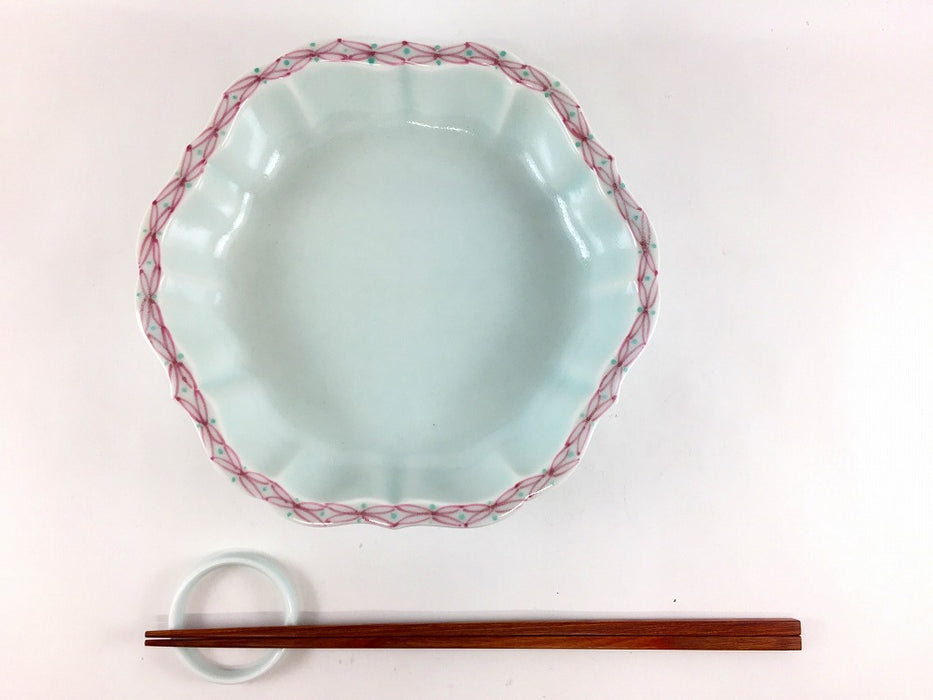 【SALE】釉リ江七宝桔梗渕ツバ付向付 親　17.5cm　有田焼【訳あり】