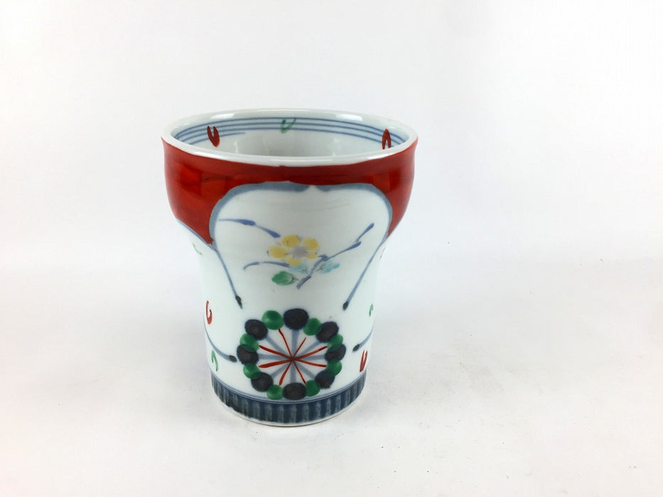 【SALE】古代菊(赤)焼酎コップ　260cc　波佐見焼【訳あり】