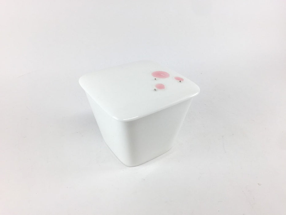 【SALE】角小蓋物　Tピンク水玉　8cm　有田焼【訳あり】