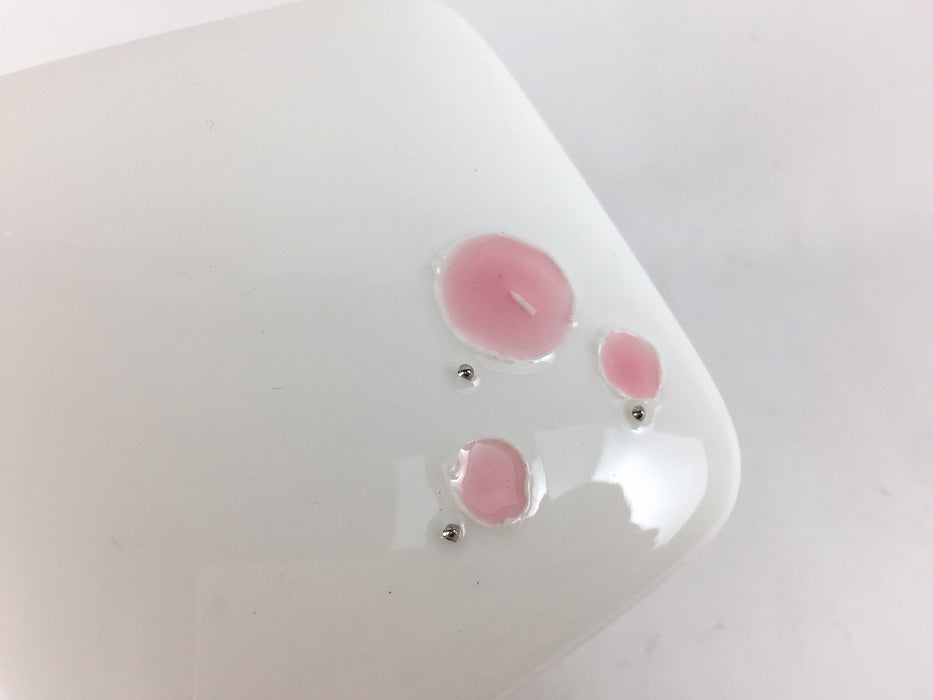 【SALE】角小蓋物　Tピンク水玉　8cm　有田焼【訳あり】