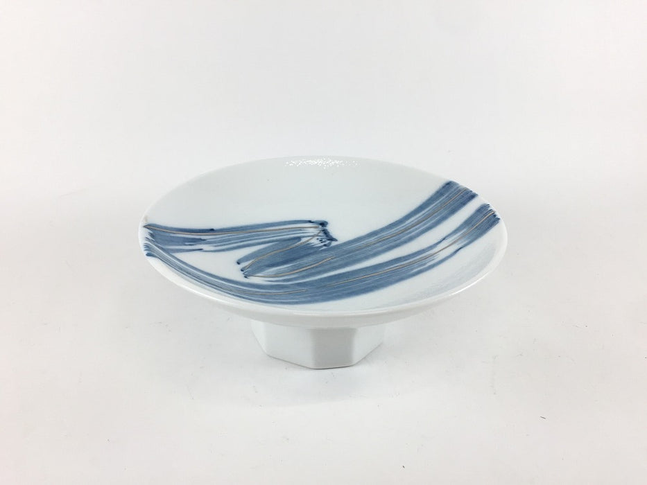 【SALE】14cm高台皿　藍銀刷毛　有田焼【訳あり】