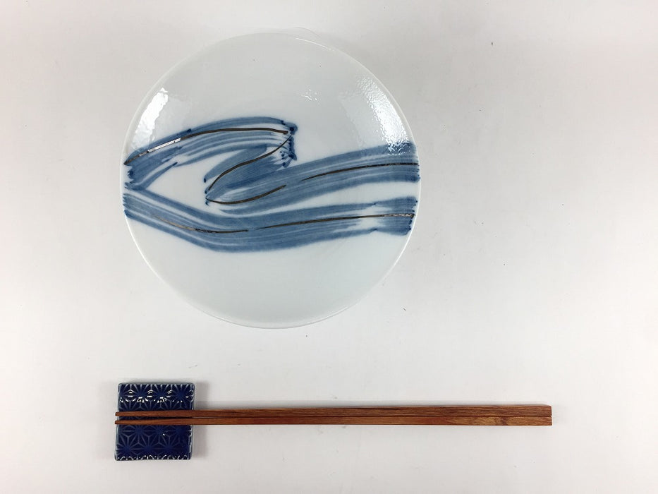 【SALE】14cm高台皿　藍銀刷毛　有田焼【訳あり】