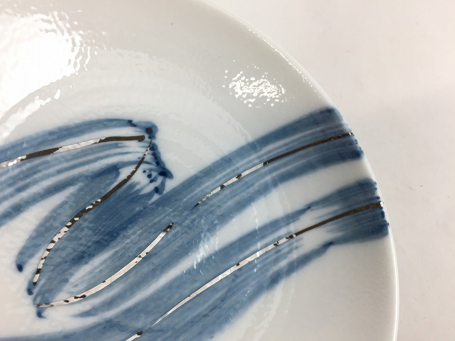 【SALE】14cm高台皿　藍銀刷毛　有田焼【訳あり】