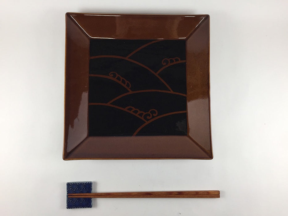 【SALE】アメ天目波文　額8寸皿　22cm　有田焼【訳あり】
