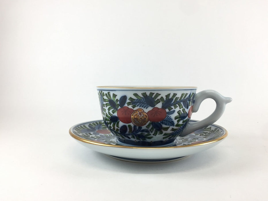 【SALE】古伊万里風橘唐草文　紅茶碗皿　180cc　有田焼【訳あり】(j.R)