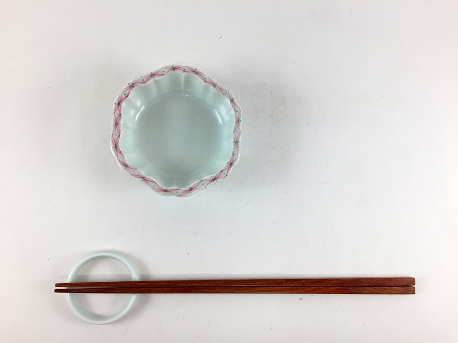 【SALE】釉ﾘ江七宝桔梗渕ツバ付　千代口　8.5cm　有田焼【訳あり】