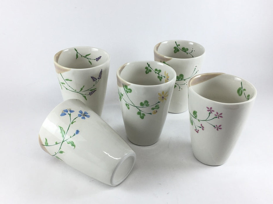 【SALE】絵変わりフリーカップ　5客揃い　7.5cm　波佐見焼【訳あり】