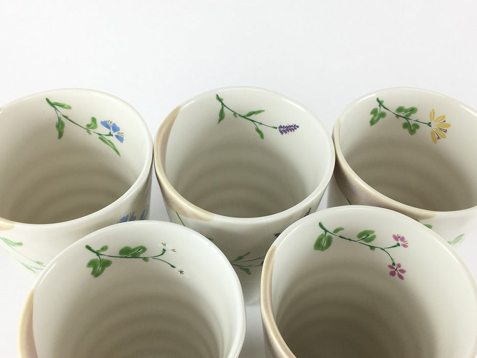 【SALE】絵変わりフリーカップ　5客揃い　7.5cm　波佐見焼【訳あり】
