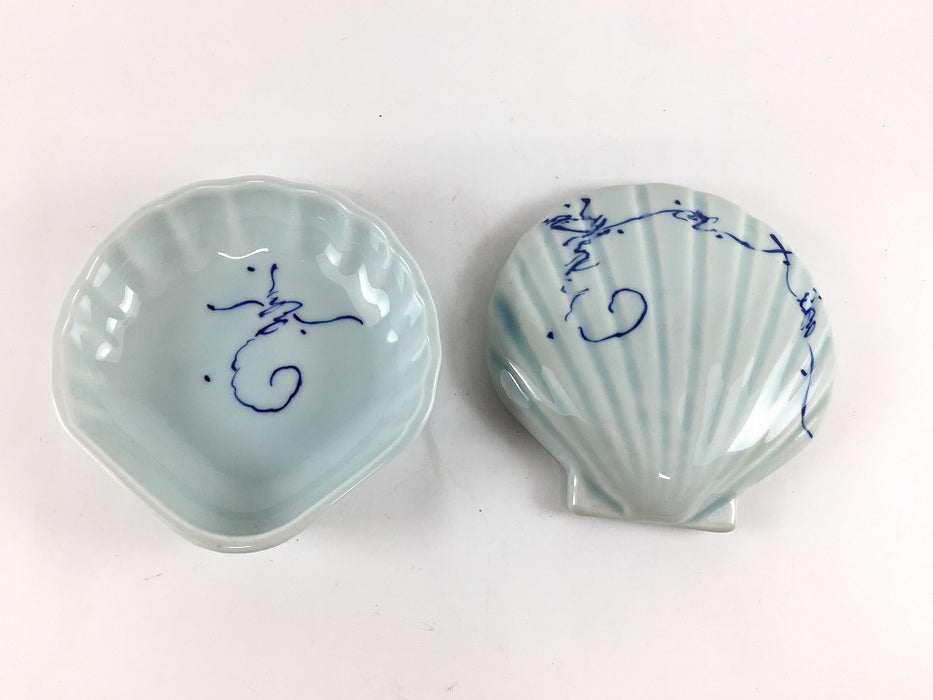 【SALE】染ツル草　貝型松花堂蓋物　11cm　有田焼【訳あり】