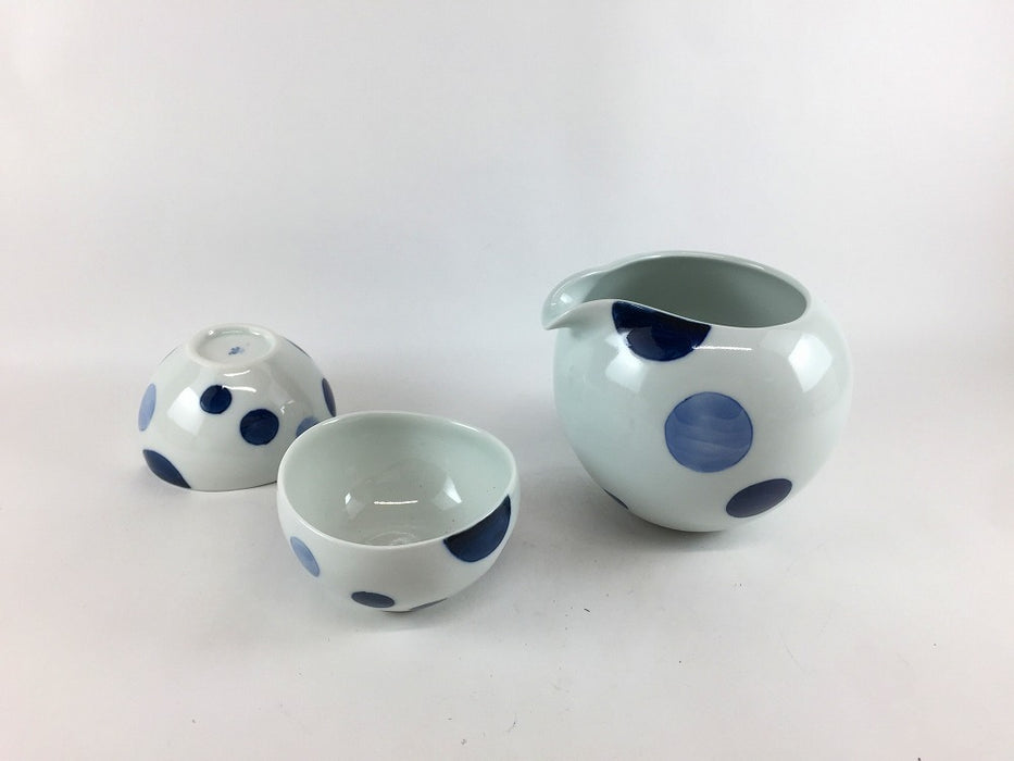 【SALE】玉片口器400cc　藍水玉　11cm　波佐見焼【訳あり】