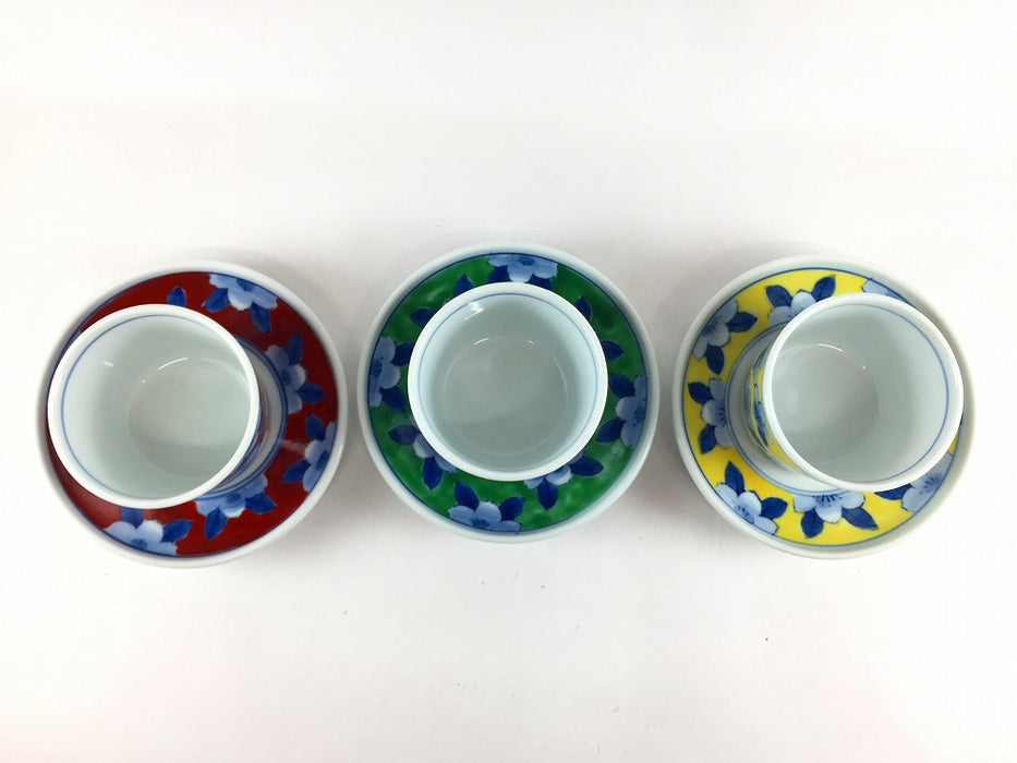 【SALE】130ccカップソーサー　山茶花　(赤/緑/黄)　8cm　波佐見焼【訳あり】