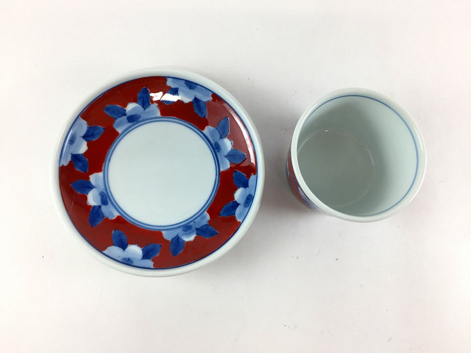 【SALE】130ccカップソーサー　山茶花　(赤/緑/黄)　8cm　波佐見焼【訳あり】