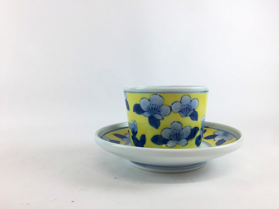 【SALE】130ccカップソーサー　山茶花　(赤/緑/黄)　8cm　波佐見焼【訳あり】