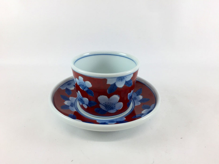 【SALE】130ccカップソーサー　山茶花　(赤/緑/黄)　8cm　波佐見焼【訳あり】