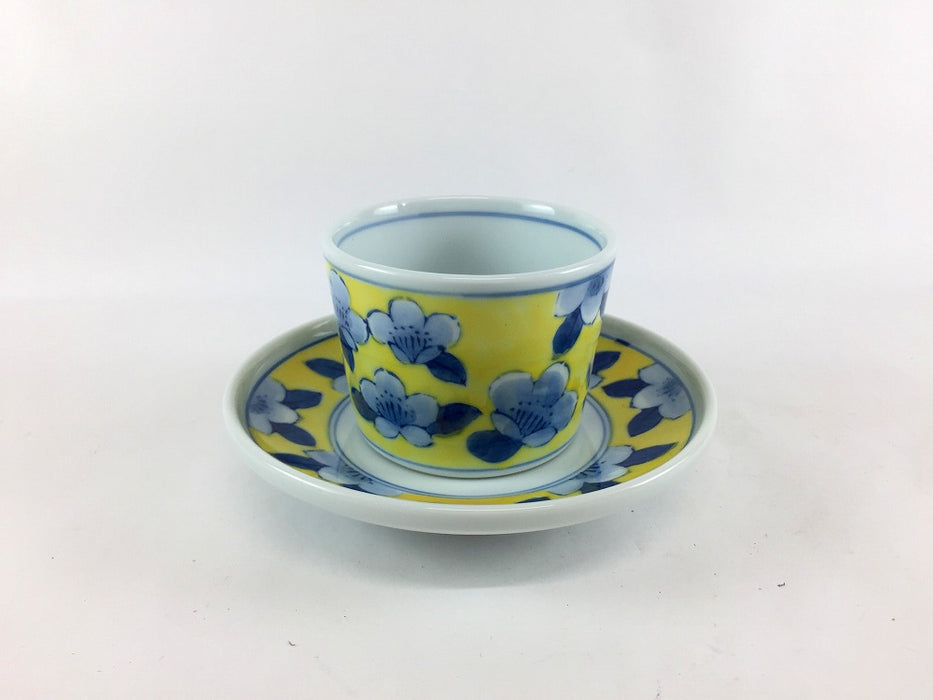 【SALE】130ccカップソーサー　山茶花　(赤/緑/黄)　8cm　波佐見焼【訳あり】