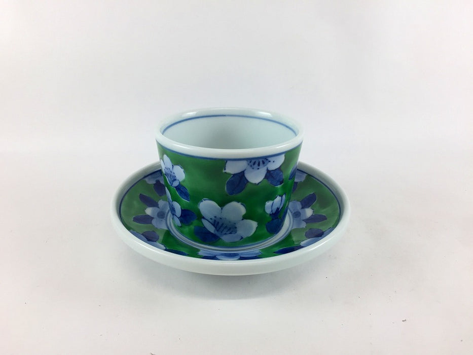 【SALE】130ccカップソーサー　山茶花　(赤/緑/黄)　8cm　波佐見焼【訳あり】