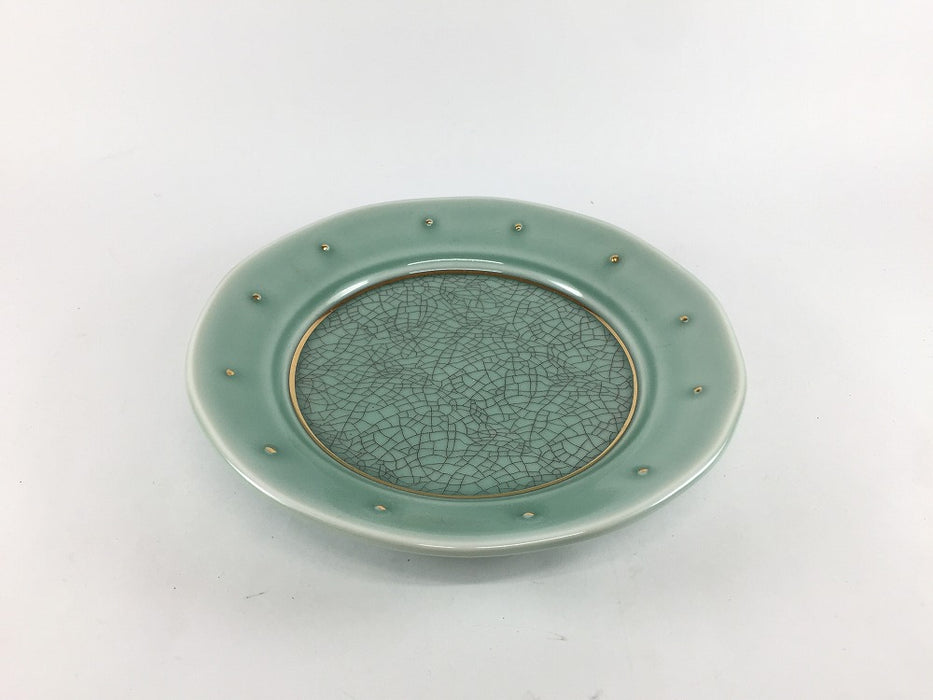 【SALE】17cm丸皿　緑貫入金線金点　有田焼【訳あり】