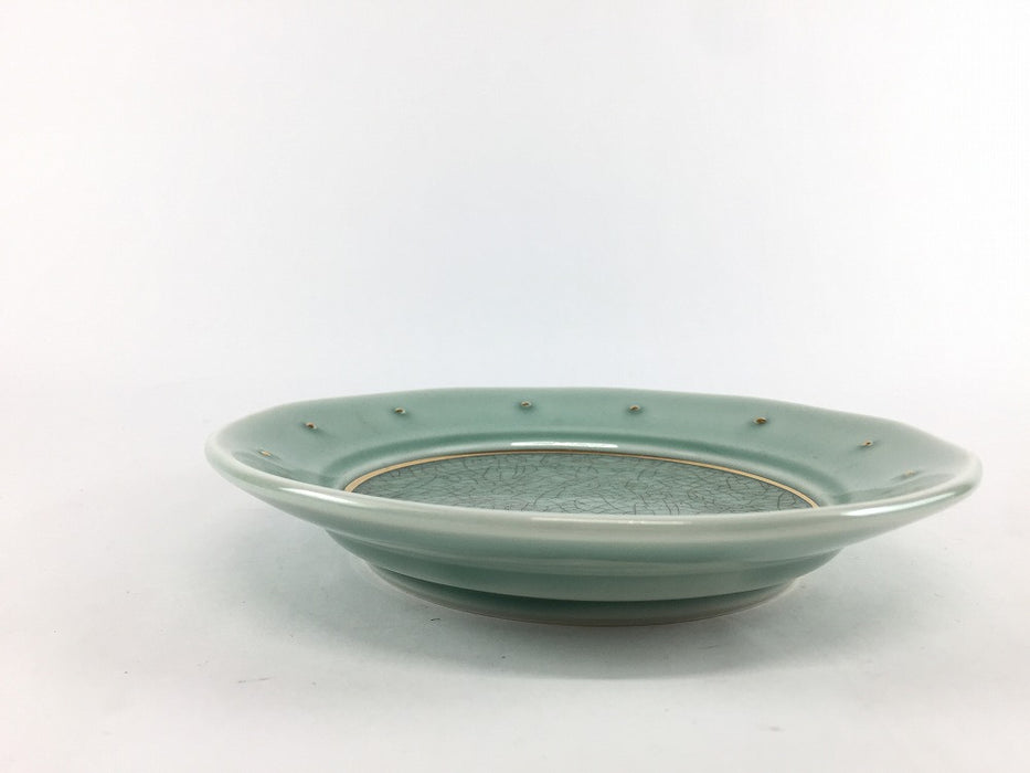【SALE】17cm丸皿　緑貫入金線金点　有田焼【訳あり】