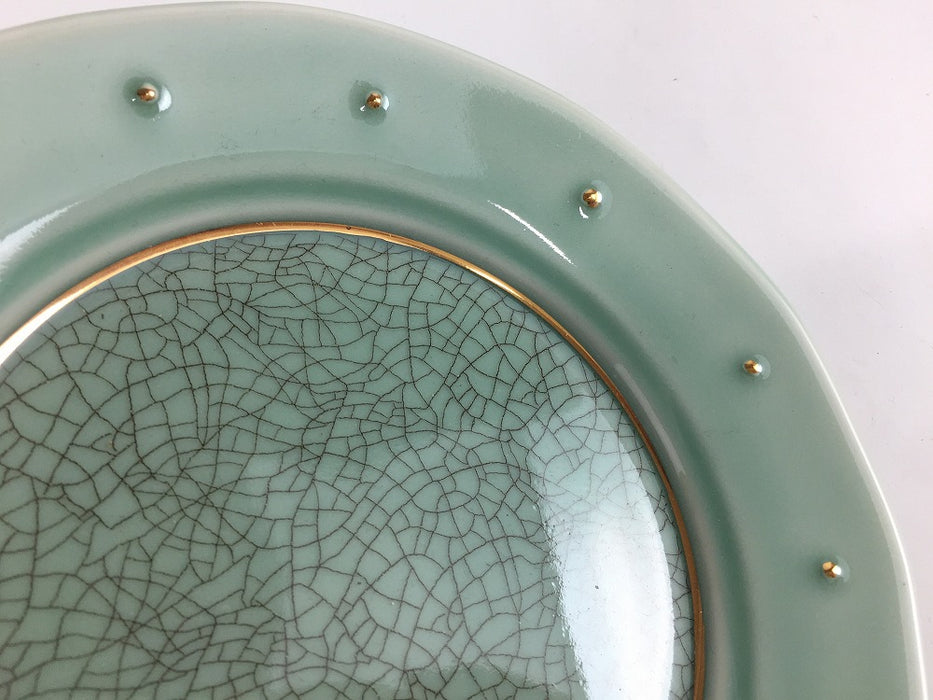 【SALE】17cm丸皿　緑貫入金線金点　有田焼【訳あり】