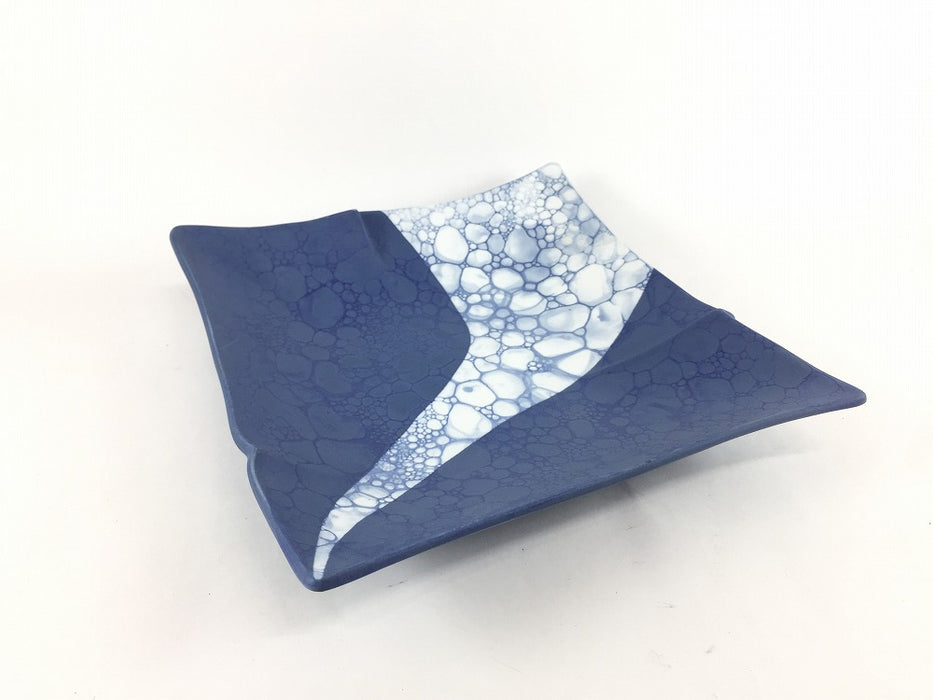 【SALE】19cm奉書皿　ルリ2色月面　18.5cm　有田焼【訳あり】