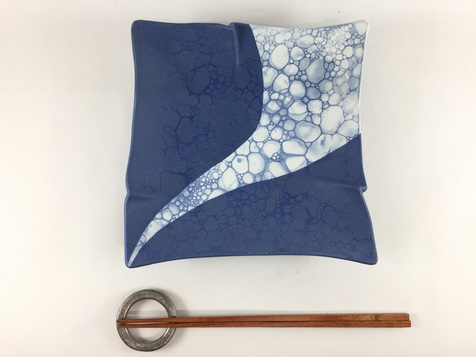 【SALE】19cm奉書皿　ルリ2色月面　18.5cm　有田焼【訳あり】