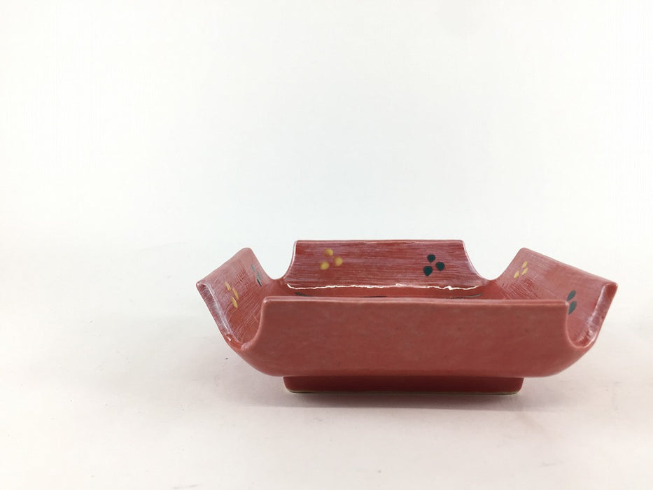 【SALE】四方切皿　赤銀波　12cm　有田焼【訳あり】