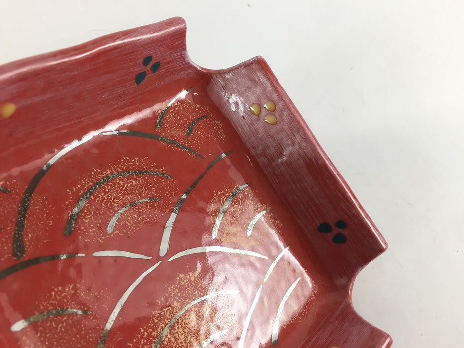 【SALE】四方切皿　赤銀波　12cm　有田焼【訳あり】