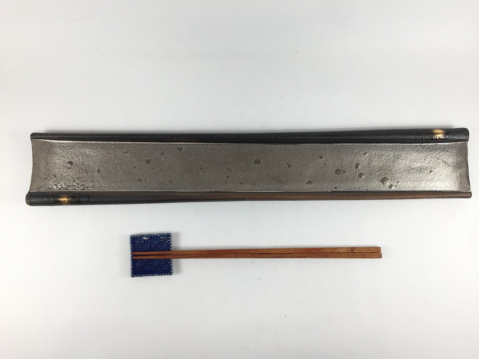 【SALE】415細長皿　茶/銀彩　41.5cm　有田焼【訳あり】