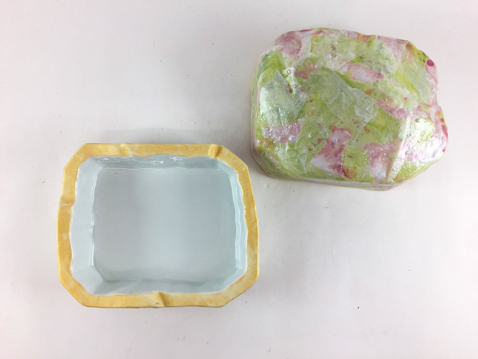 【SALE】三色彩岩石蓋物　12cm　有田焼【訳あり】