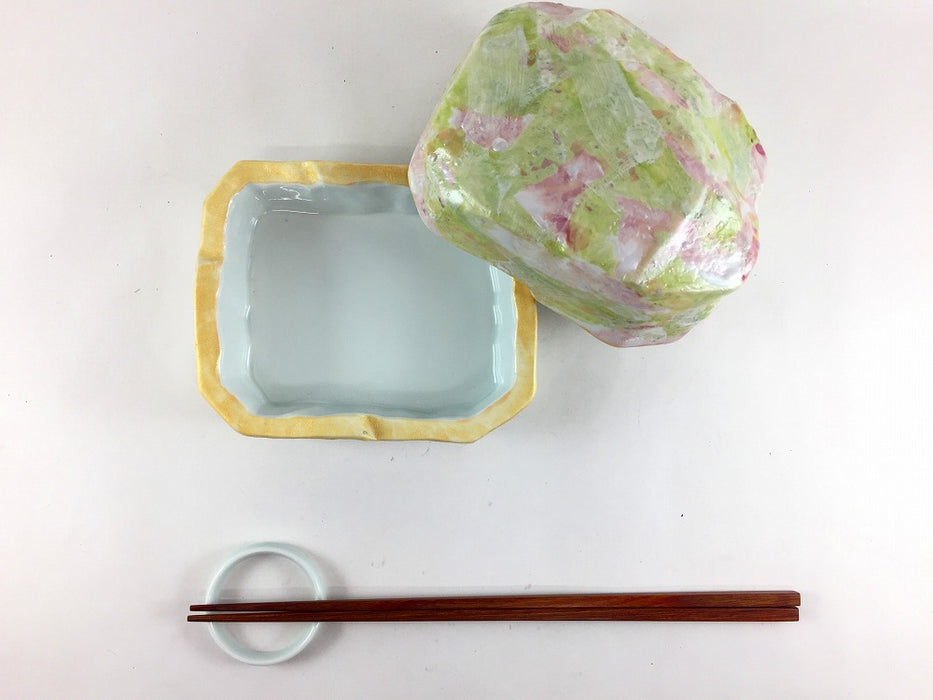 【SALE】三色彩岩石蓋物　12cm　有田焼【訳あり】