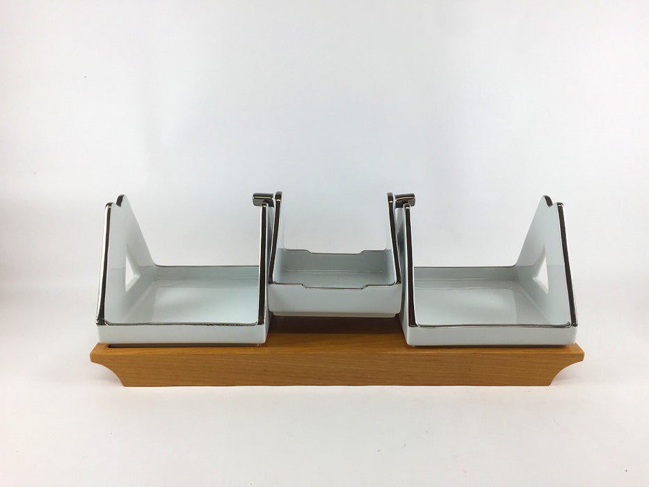 【SALE】ブランコ小鉢木台セット/P白　有田焼【訳あり】