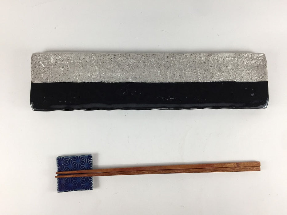 【SALE】275樹皮目長皿　銀/黒　27.5cm　有田焼【訳あり】