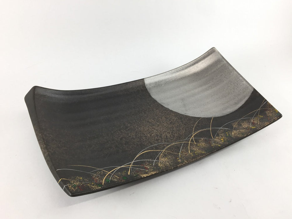 【SALE】削ぎ長盛　黒茶吹秋草　26cm　有田焼【訳あり】