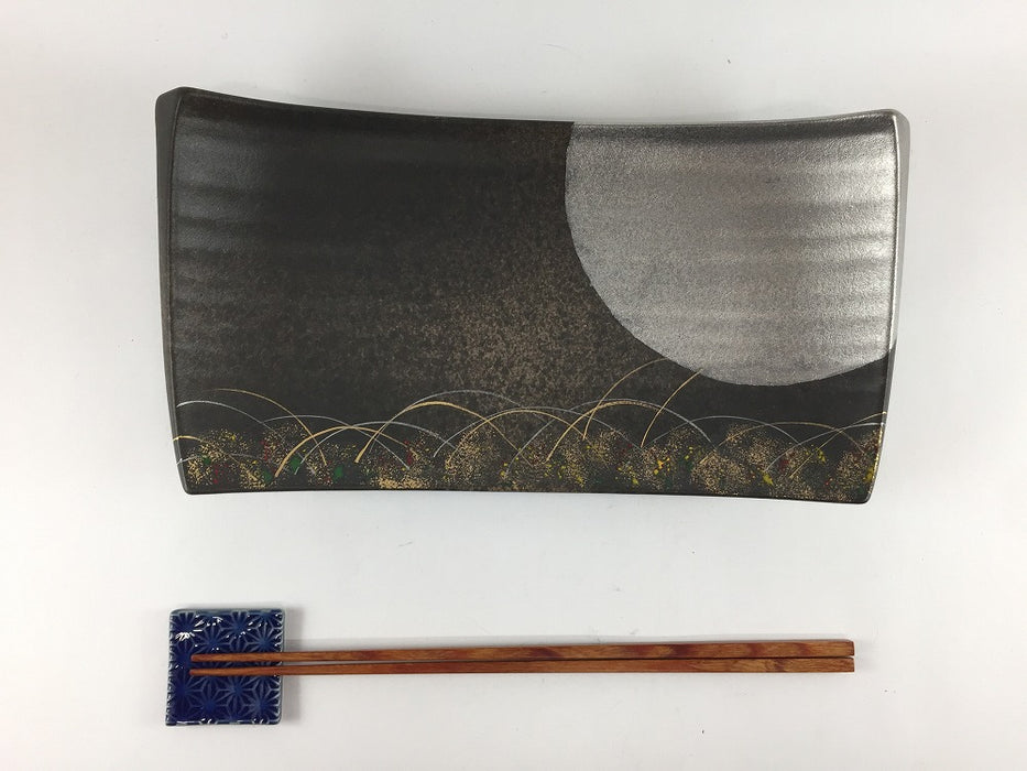 【SALE】削ぎ長盛　黒茶吹秋草　26cm　有田焼【訳あり】