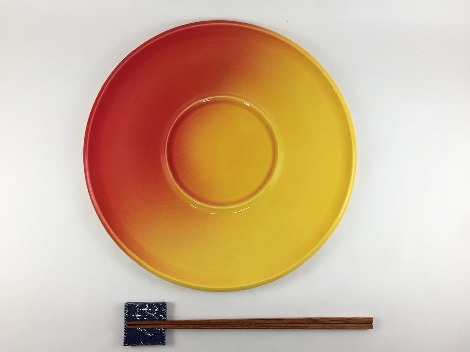 【SALE】円板プレート　黄赤吹　27cm　有田焼【訳あり】