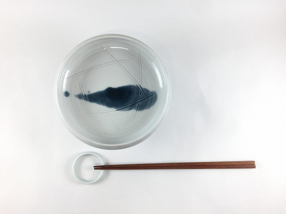 【SALE】15cm高台鉄鉢皿.一筆紺　伊万里焼【訳あり】