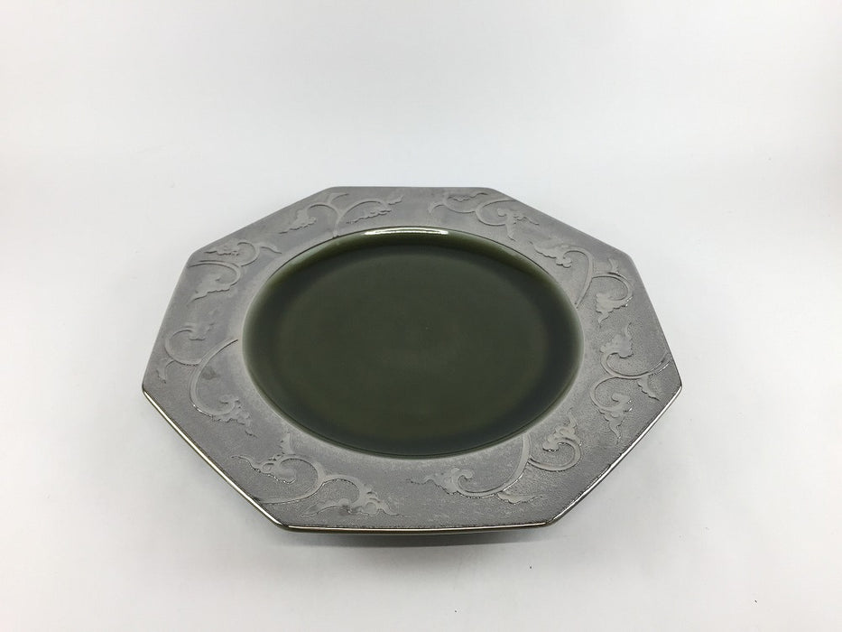 【SALE】245八角皿　(織部.銀唐草)　24cm 　有田焼【訳あり】