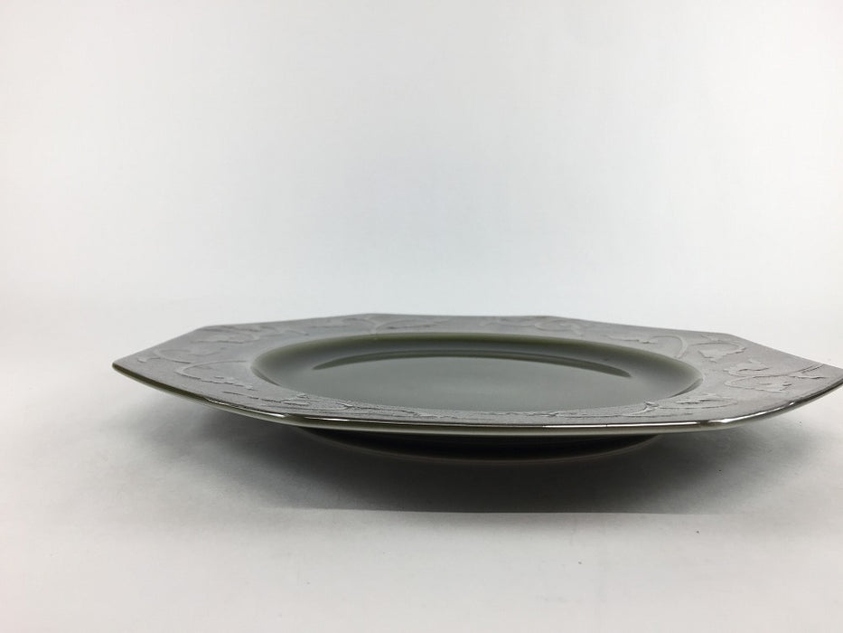 【SALE】245八角皿　(織部.銀唐草)　24cm 　有田焼【訳あり】