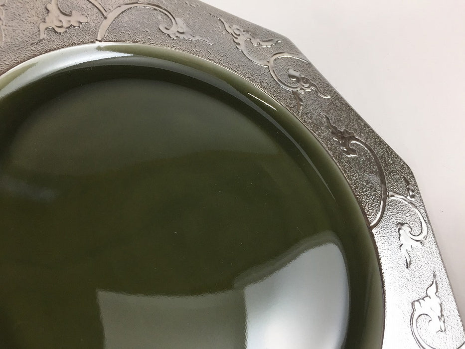 【SALE】245八角皿　(織部.銀唐草)　24cm 　有田焼【訳あり】