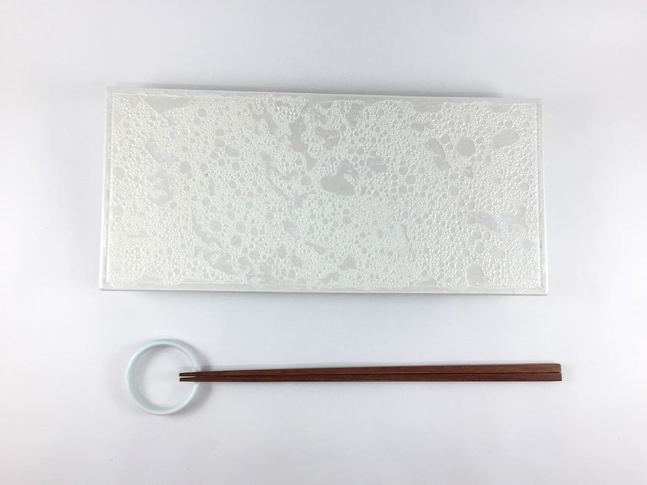 27cmマナ板長皿.白銀泡　有田焼吉右衛門窯