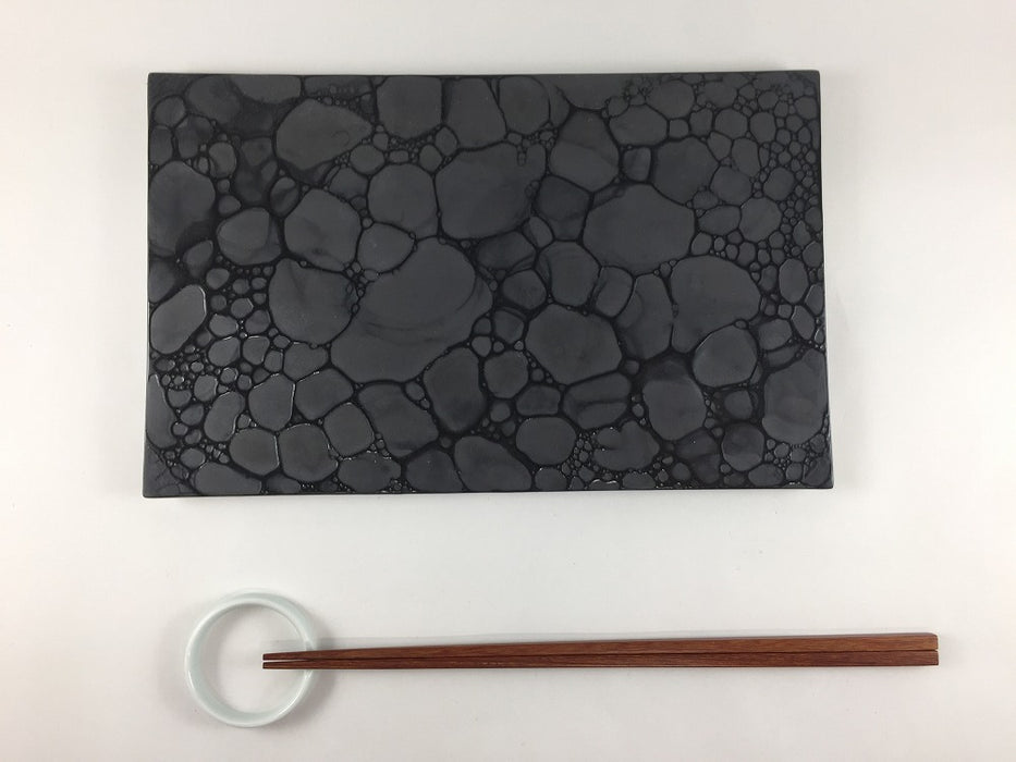 志野泡黒吹.長角プレート(24×15)　有田焼(j.R)