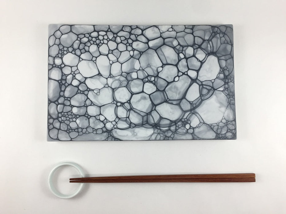 グレー泡.長角プレート(24×15)　有田焼(j.R)