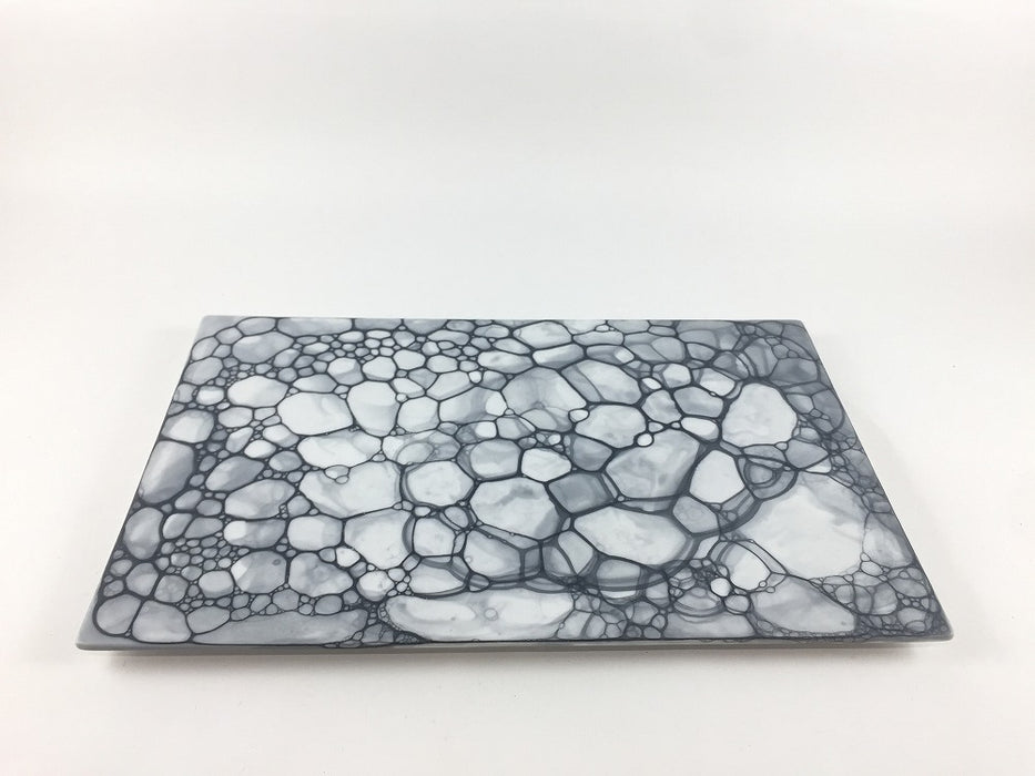 グレー泡.長角プレート(24×15)　有田焼(j.R)