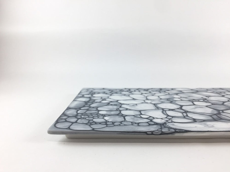 グレー泡.長角プレート(24×15)　有田焼(j.R)