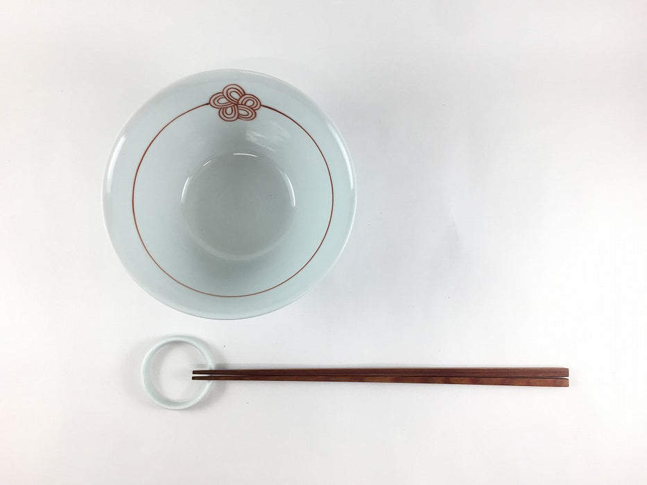 14cm反ボウル.赤梅水引　伊万里焼田森窯(j.R)