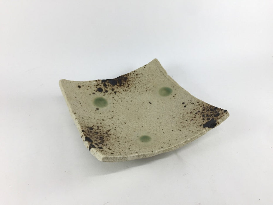 【SALE】145四足四方皿　土物風織部文　14.5cm 　有田焼【訳あり】
