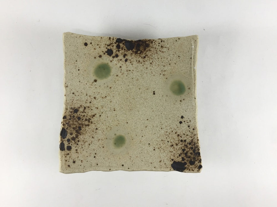 【SALE】145四足四方皿　土物風織部文　14.5cm 　有田焼【訳あり】