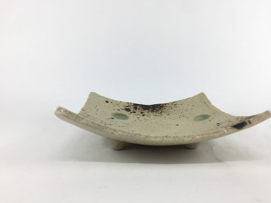【SALE】145四足四方皿　土物風織部文　14.5cm 　有田焼【訳あり】