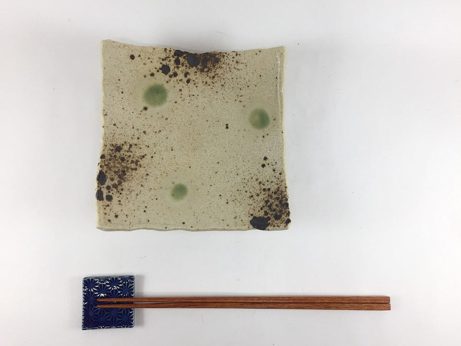 【SALE】145四足四方皿　土物風織部文　14.5cm 　有田焼【訳あり】