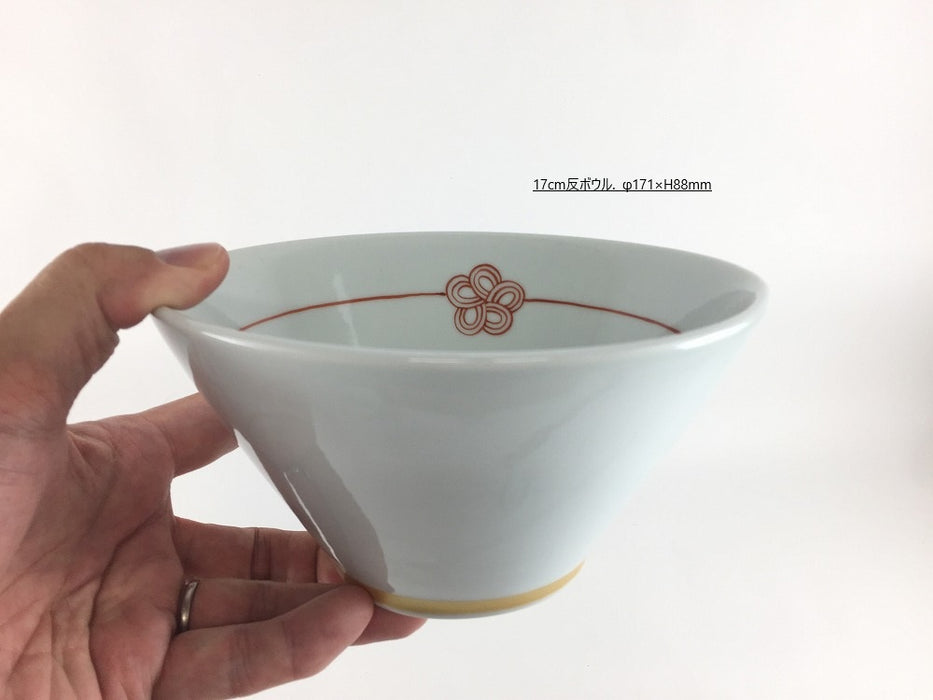 17cm反ボウル.赤梅水引　伊万里焼田森窯(j.R)